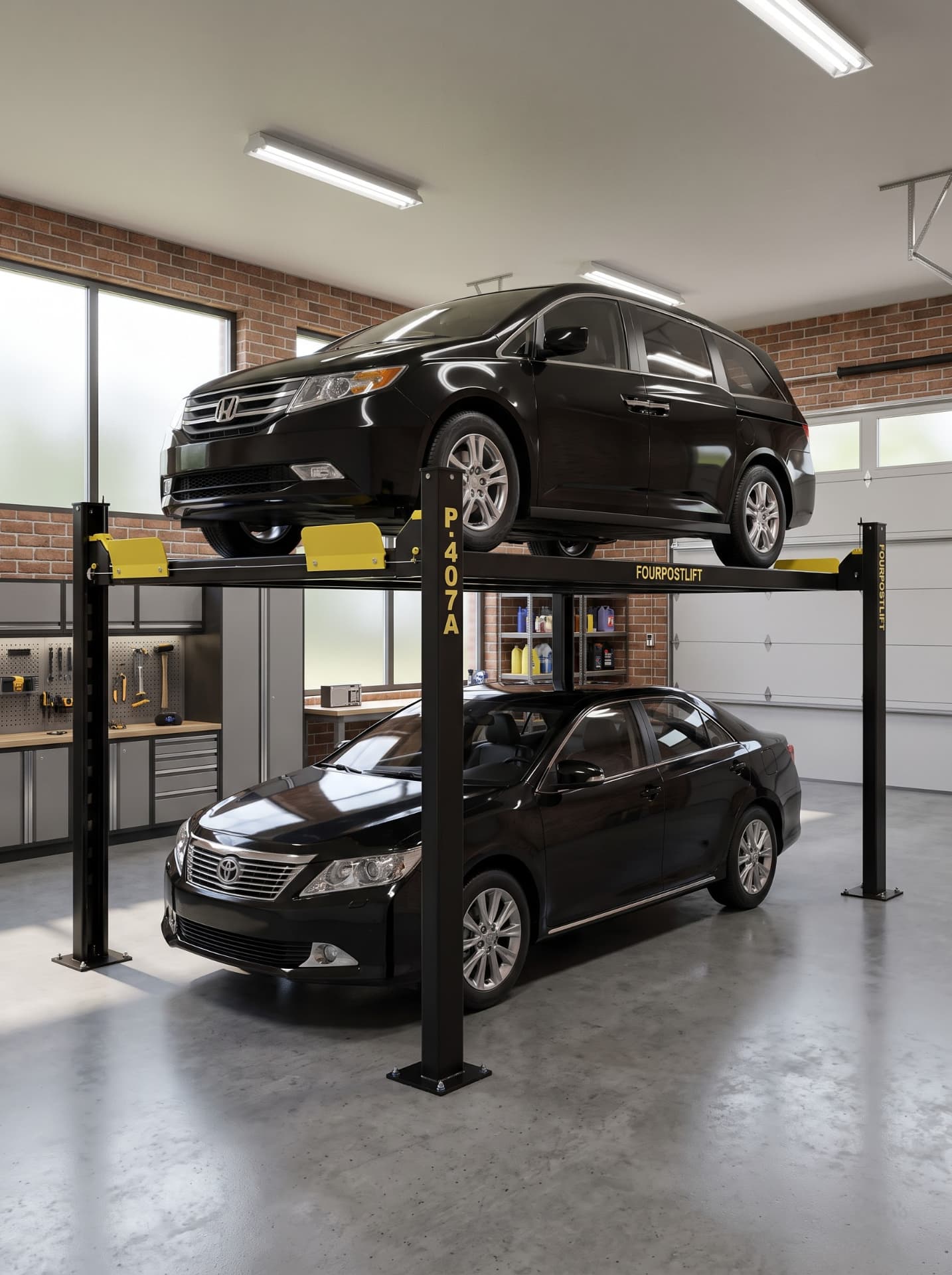 Automobile lifting platform supporting a vehicle in a workshop